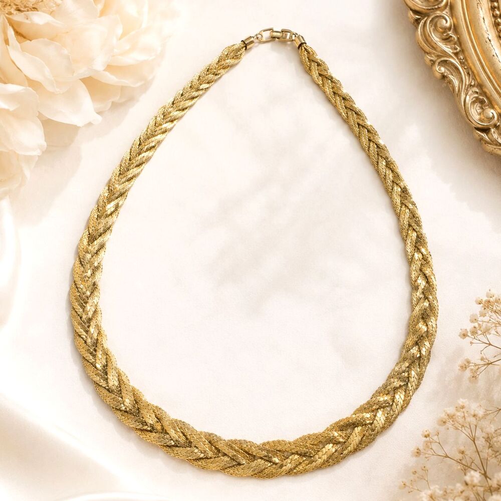 Vintage Gold Tone Braided Triple Serpentine Chain Necklace 24 Inch